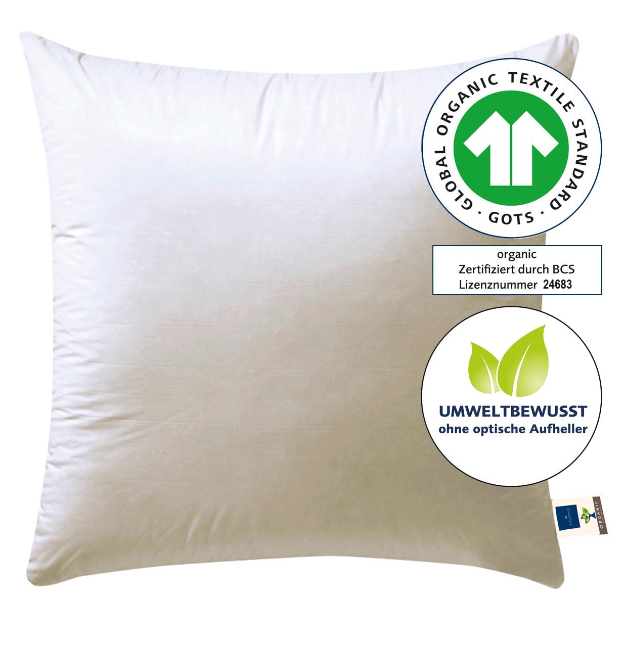 billerbeck Kopfkissen Bio-Daunenkissen Cosidown Natur 80x80 cm, GOTS Zertifikat, ohne optische Aufheller